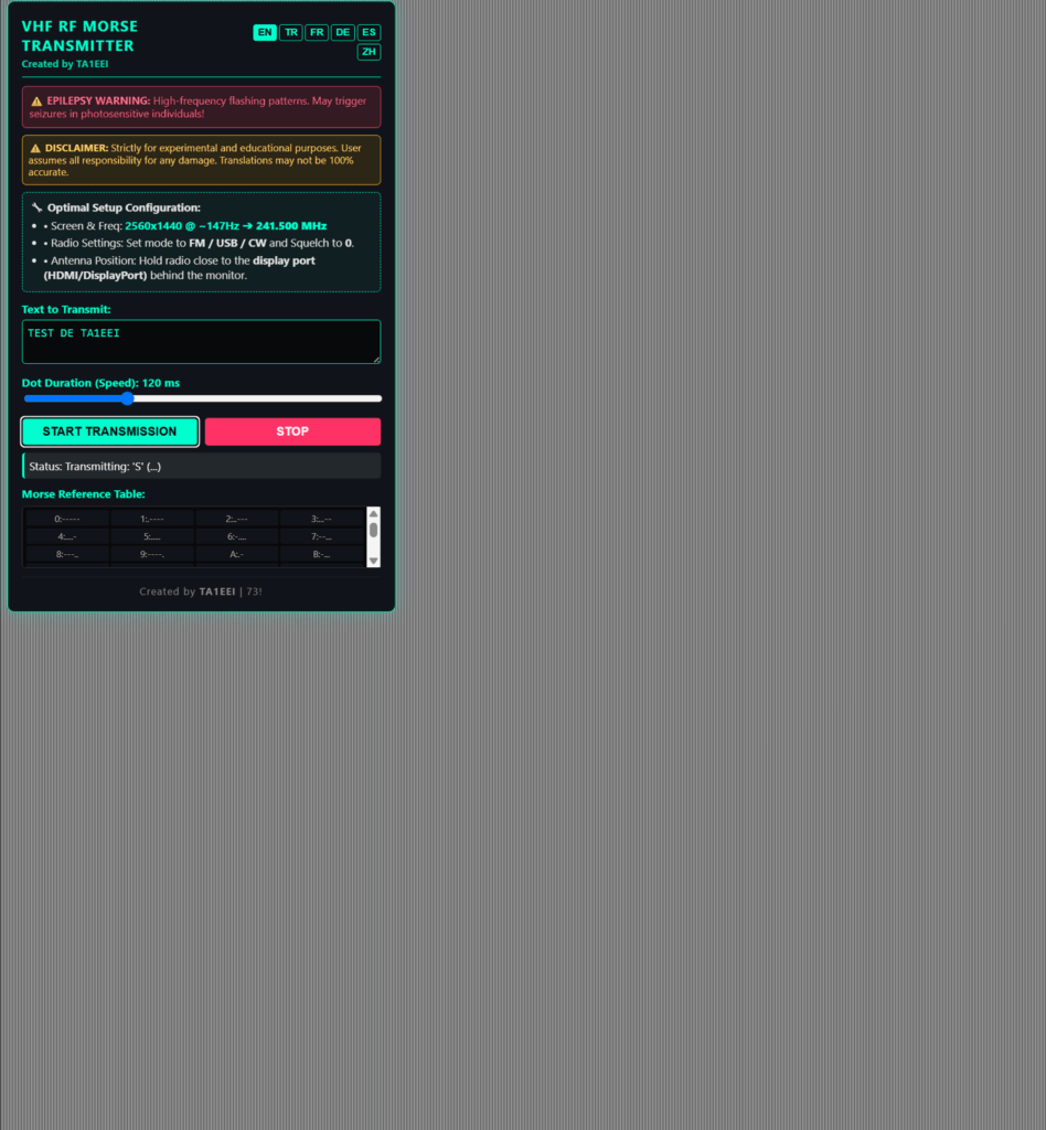 VHF Morse Code Transmitted via an HTML Page