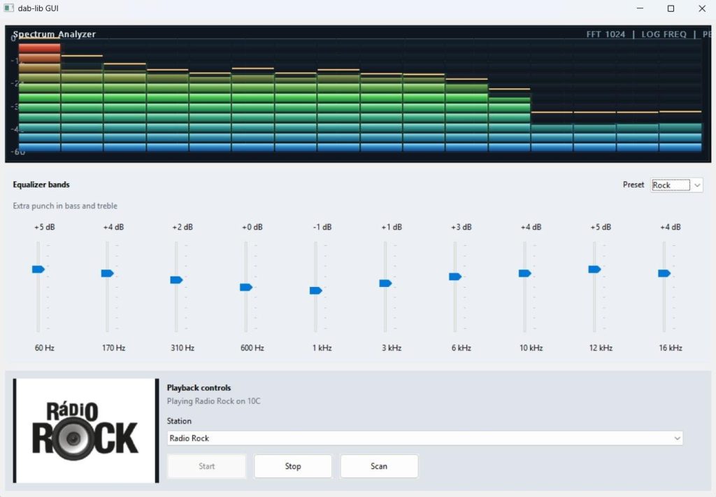 DAB SDR GUI Playing a DAB+ Station