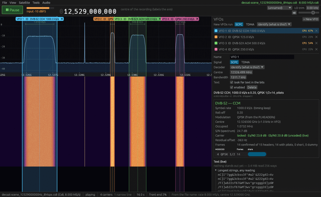 DecSAT Identifying Carriers in a Synthetic 8 MS/s Test Scene